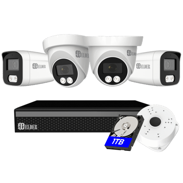 Elder 4K Security Camera System Spotlight, 4-Camera DVR Surveillance Kit Outdoor DIY Wired 1TB